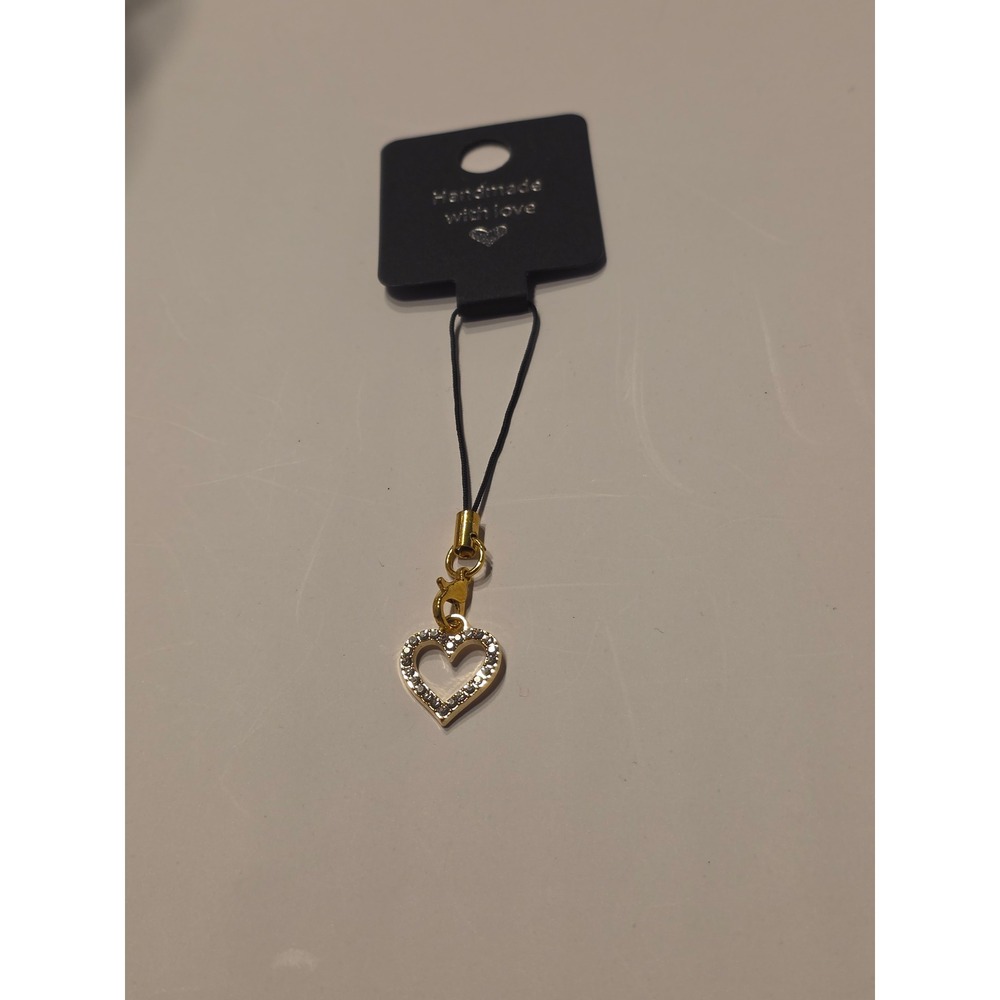 Gold Rhinestone Heart Phone Charm Handmade